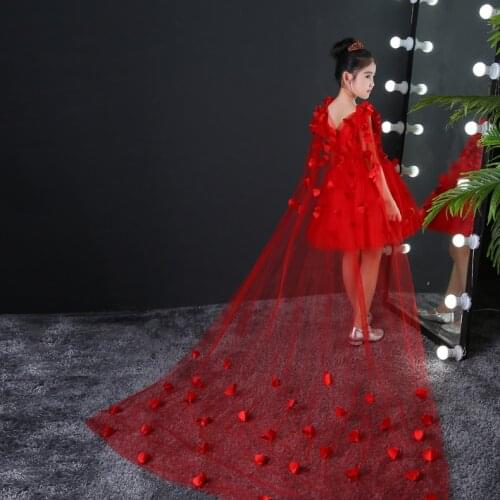 Glizt Long trailing Flower Girls Dresses For Wedding Gowns Bead Appliques Lace Girl Birthday Dress Tulle Pageant Party Dresses