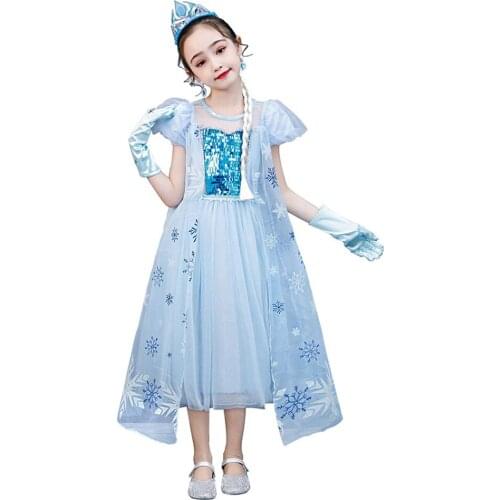 Baby Girl Dress Kids Birthday Party Cosplay Clothes Snow Queen Princess Fancy Dresses Sequins Floral Mesh Dress for Girls