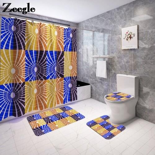 Home Decor Bath Mat and Waterproof Shower Curtain Set 3D Printed Bathroom Carpet Rug Toilet Mat Anti-slip Floor Pad