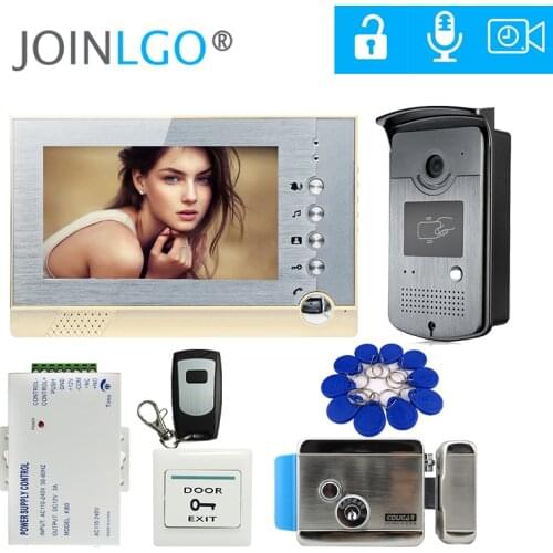Free Shipping 7" Color LCD Record Screen Video Intercom Door Phone Kit + RFID Access Doorbell Camera + Electric Control lock