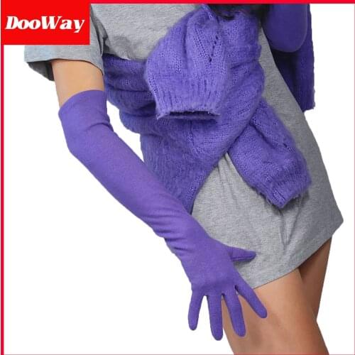 DooWay Women Wool Cashmere Fashion Gloves Stretchy 20-inch Light Purple Winter Warm Long Finger Gloves
