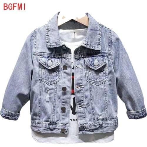 2021 Youth Spring Autumn Denim Coat Sky Blue Ripped Jacket Top Korean Casual Slim Fit Fashion High Quality Boys Girls Jackets