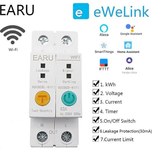 2P WIFI Circuit Breaker Energy Power kWh Meter Time Timer Switch Relay Voltmeter Current Leakage Protection RCCB RCBO Limitter
