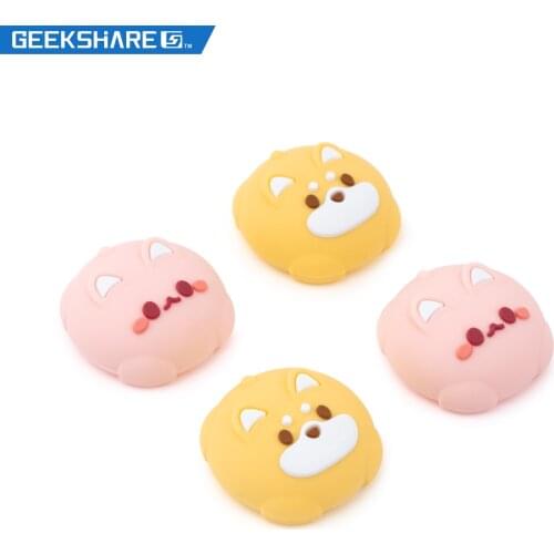 GeekShare Cute Dog Cat 4Pcs Silicone Joy Con Thumb Grip Set Joystick Caps For PS4&PS5&NS Pro Cover Analog Thumb Stick Grips