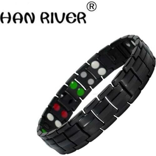 HANRIVER 2018 Far infrared health physiotherapy massage wrist titanium steel magnet magnetic can germanium stone massage bracele