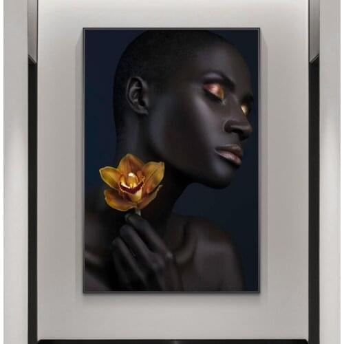 Sexy Black Girls Pop Art Canvas Painting Golden Makeup Posters and Print Wall Art Picture for Living Room Home Decoration Cuadro