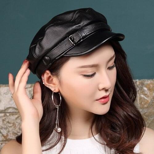 Mens Women Leisure Leather Military Cap Youth Male Female Sheepskin Spring Autumn Winter Fashion Hat Outdoor Casual Hats H6987