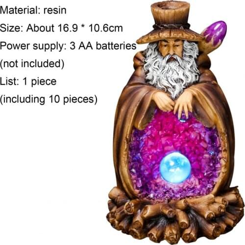 1PC Incense Cone Waterfall Old Man Shape Resin LED Light Backflow Incense Burner Kit for Home Decor Office Incense Holder