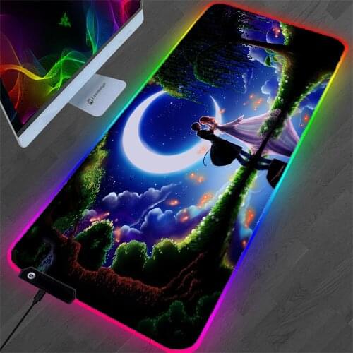 Blue Lover Moon Rgb Anime Mouse Pad Office Game Player Desktop Desk Mat High-quality Rubber Material Notebook Desktop Led Light