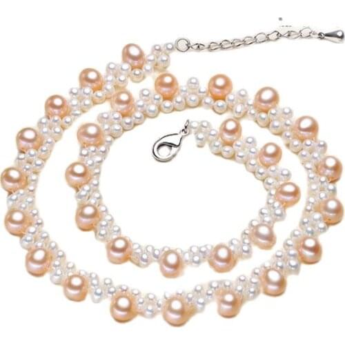 MADALENA SARARA AAAA 7-8 mm Freshwater Pearl White Pearl Necklace 3 Rows Round Pearl Strand Necklace 20" Choker Necklace
