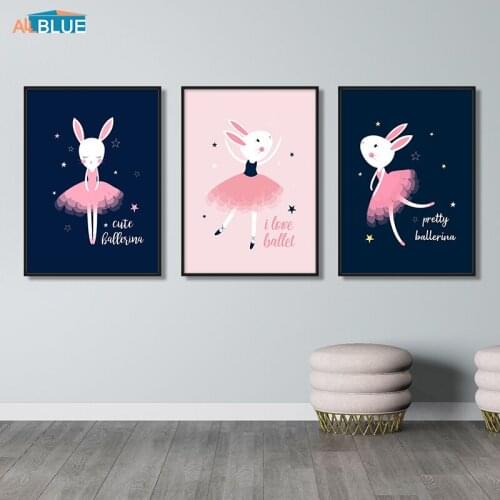 Lovely Ballet Rabbit Nordic Poster Girl Kids Wall Art Posters And Prints Nursery Canvas Painting Baby Room Cuadros Decoracion