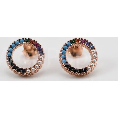 Multi-Color Diamonds Round 925 Sterling Silver Stud Earrings Jewelry European Style High Quality