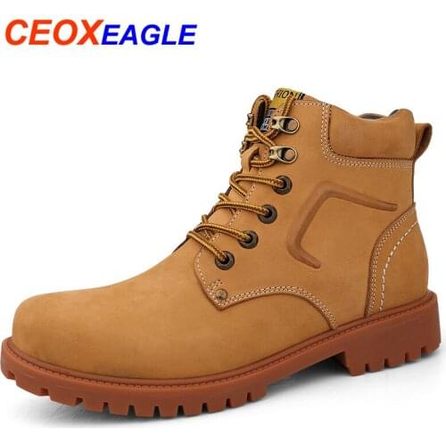 High Quality Genuine Leather Men Ankle Boots Leather Snow Boots Men Shoes Winter Punk Booties Martin Winter Boots Working Boots