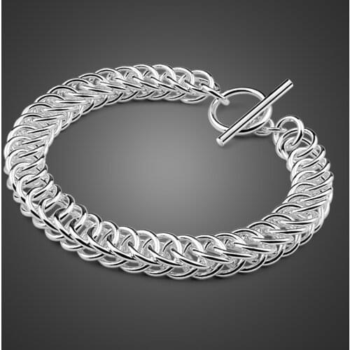 New Fashion 100% 925 Sterling Silver Men Bracelet Real Silver keel Bracelet & Bangle Male Accessory Hip Hop Jewelry Gift