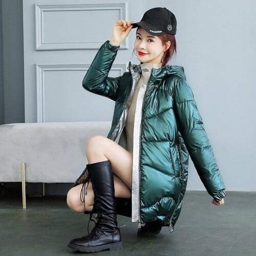 2021 New Winter Jacket Parkas Women Glossy Down Cotton Jacket Hooded Parka Warm Female Cotton Padded Jacket Casual Outwear TP999