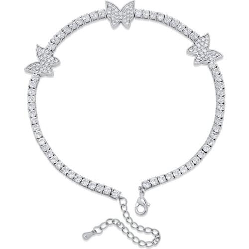 OMYFUN New Hiphop Foot Chain Butterfly Shaped Adjustable Bracelet With Tennis Chain Ankle Butterflies Pendant Jewelry for Women