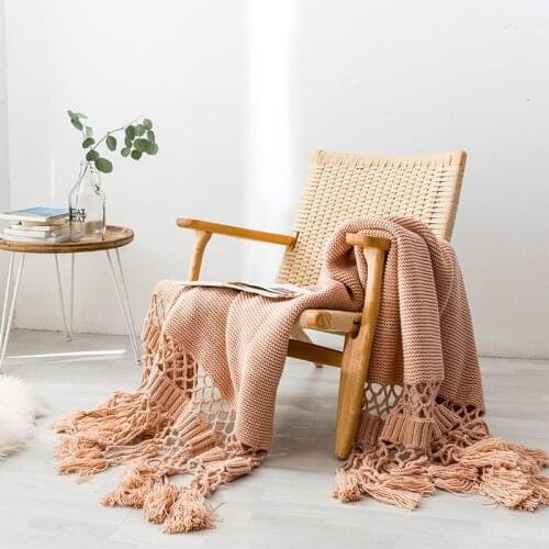 Nordic Sofa Throw Blanket For Beds Hand-knitted Knitted Wool Leisure s Chunky Knit Photo Props Tassel