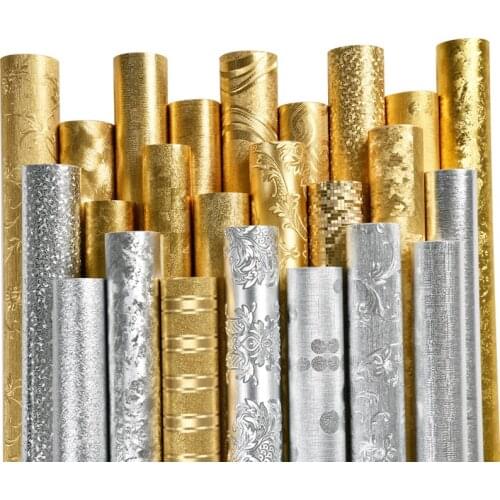3D Pattern PVC Wallpaper Living Room Waterproof Wall Paper 53cm Width Gold Silver