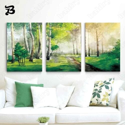 Nordic Modern Landscape Art Oil Painting Green Forest Natural Scenery Canvas Painting for Living Room Office Home Decoration