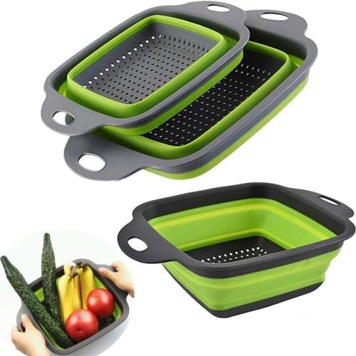 Foldable Silicone Drain Basket Filter Portable Fruit Vegetable Washing Strainer Collapsible Colander Non-Toxic Kitchen Tools