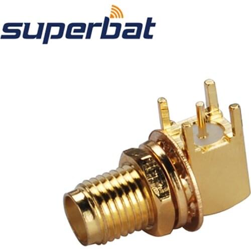 Superbat 10pcs SMA thru hole Jack Bulkhead Right Angle PCB Mount Short Version