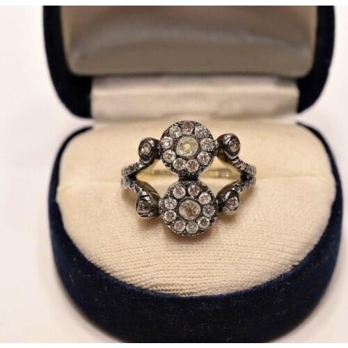 ANTIQUE STYLE RUSSIAN AMAZING 14K GOLD OLD CUT DIAMOND DECORATED RING