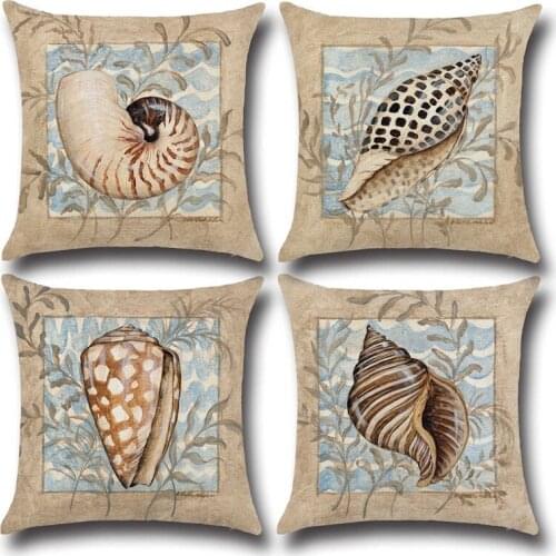 Vintage conch Series Cushion Cover Cotton Linen Decorative Pillowcase Chair Seat Square 45x45cm Pillow Cover Home Living Textile