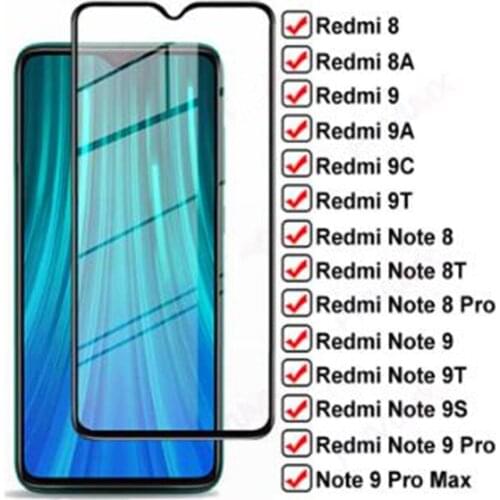 Full Tempered Glass For Xiaomi Redmi 8 8A 9 9A 9C 9T Screen Protector Redmi Note 8 9 Pro Max 8T 9T 9S Protective Glass Film