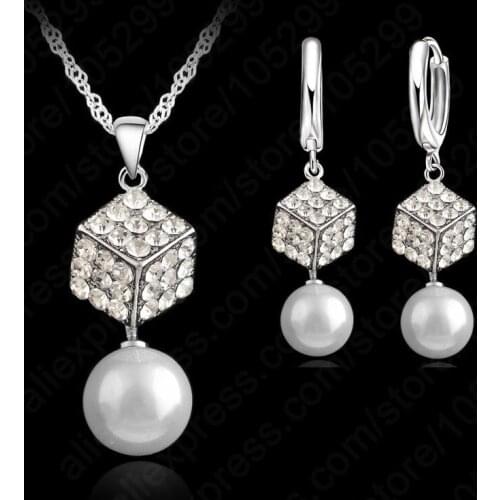 Women Classic 925 Sterling Silver Jewelry Sets Cubic Zircon Pear Bead Wedding Jewelry Sets Fast Shipping