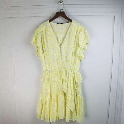 Dresses woman summer 2021 layered ruffled yellow puff sleeve casual dress French brand Elegant dresses for women