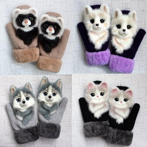 Woman Thick Warm Kids Gloves Winter Finger Mittens Cute Cartoon Girls Warm Ski Gloves Winter Children Gloves Christmas 17cm