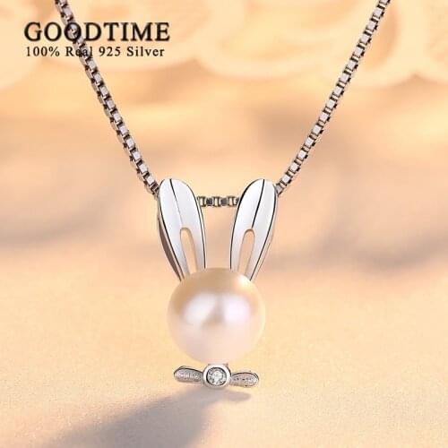 Luxury Women Bunny Pendant 925 Sterling Silver Necklace Natural Pearl Necklace Jewelry Anniversary Accessories Gift For Lover