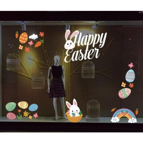 1 Set PVC Easter Static Sticker Bunny Pattern Glue-free Happy Easter Window Sticker for Refrigerator Wall Door Decor Decoration