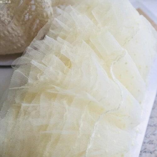 1 Yard 9cm wide Light Yellow Blue Double Fold Ruffled Lace Trim DIY Hand-made Accessories Wedding Dress Material