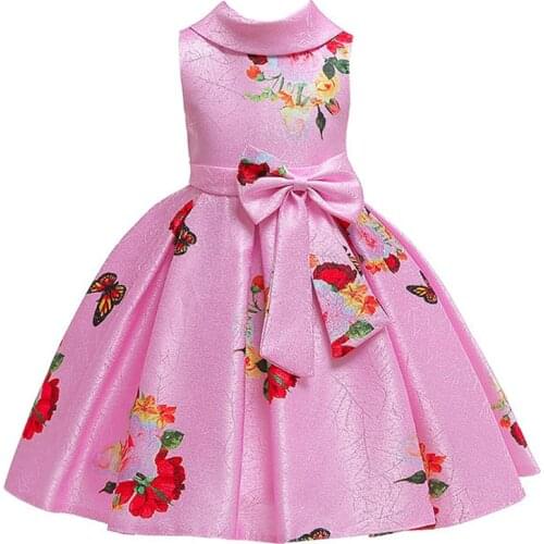 2021 girls print princess dress 3-8 years children small fresh printed bow sweet party dress lapel elegant dress summer