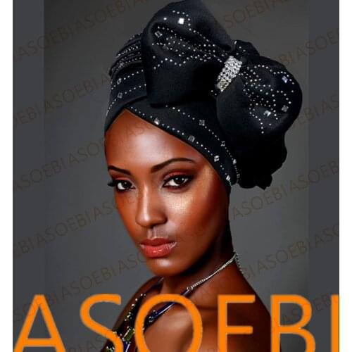 2021 African Hats Nigerian Turban Gele Best selling auto gele African design auto gele headtie turban with stones Women Cap For