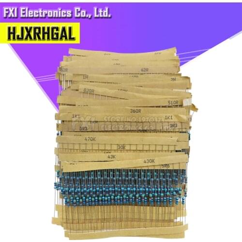 400pcs/lot 1/4W Metal Film Resistor Assortment Kit 10ohm - 1M ohm 1% Resistance set 1K/10K/4.7K/470/680 ohm electronic resistors