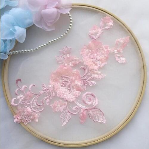 6Pcs 27*15cm Pink gold blue multi-layer sequined embroidered clothes decals DIY scarf dance stage clothing accessories W57