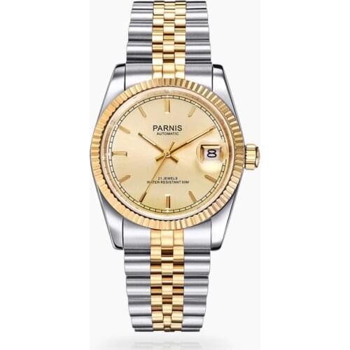 Parnis 36mm Men Watch Luxury Brand Gold Automatic Watch Men Sapphire Crystal Diamond Stainless Bracelet Relogio Masculino