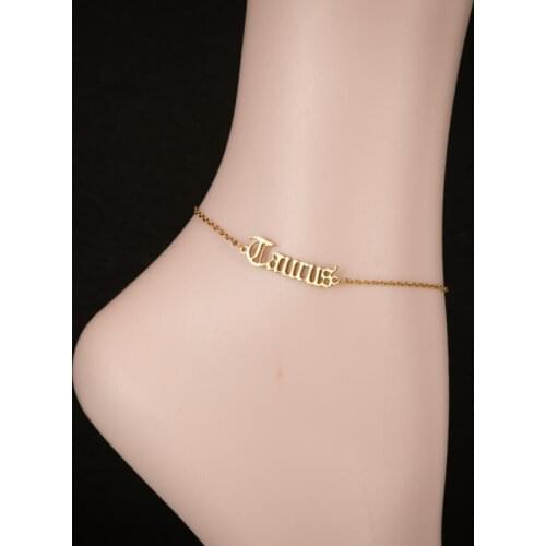 Stainless Steel Zodiac Sign Letter Ankle Bracelet Women Boho Jewelry Horoscope Old English Constellation Pulsera