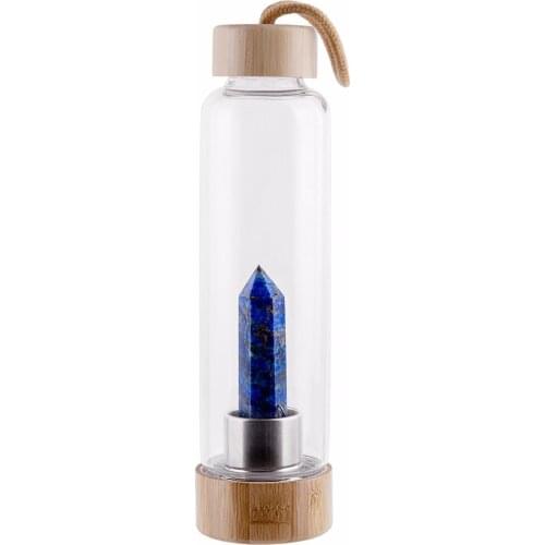 Natural Crystal Water Bottle Point Healing Obelisk Wand Elixir Quartz Crystal Glass Water Bottle Wooden Cup Cover for Gift