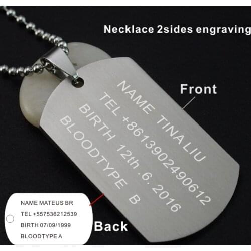Mens Military Army Matt Silver Color Stainless Steel Blank Dog Tag Charm Key Chain Pendant Necklace 60CM Long