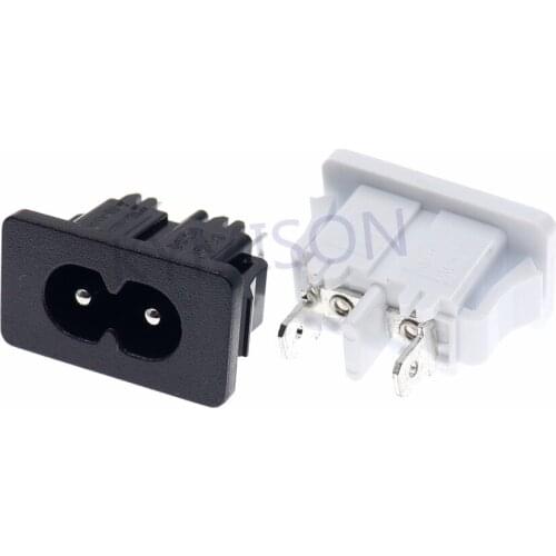 Black White IEC320 C8 Male Plug Power Inlet Socket Firgure 8 2Pin PCB Panel Socket AC Power Outlet Connector AC 250V 2.5A/5A