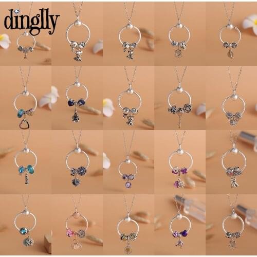 DINGLLY New Round Pendant Necklace Diy Beads Charm Necklace For Women Original Lovers Couples Silver Color Collar Jewelry Gift