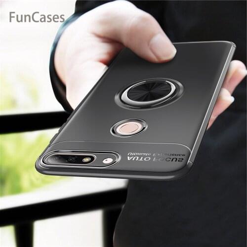 For Huawei Nova 2 Lite Y7 Prime Pro Y9 2018 Case Metal Magnetic Ring Holder Soft Silicone TPU Luxury Cover for Honor 7C CX8 Plus