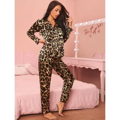 Home Service Pajamas Two-piece Womens Autumn Leopard Print Long-sleeved Loose And Comfortable Trousers Wm