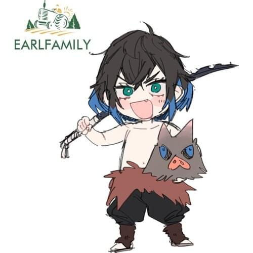 EARLFAMILY 13cm x 10.1cm for Demon Slayer Inosuke Hashibira Vinyl Car Stickers Scratch-Proof Decal Motorcycle Bumper Decoration