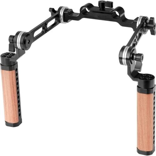 Camera Adjustable Wooden Handle Grip With ARRI Rosette M6 Mounting Thread &15mm Rod Clamp & Extension Arm