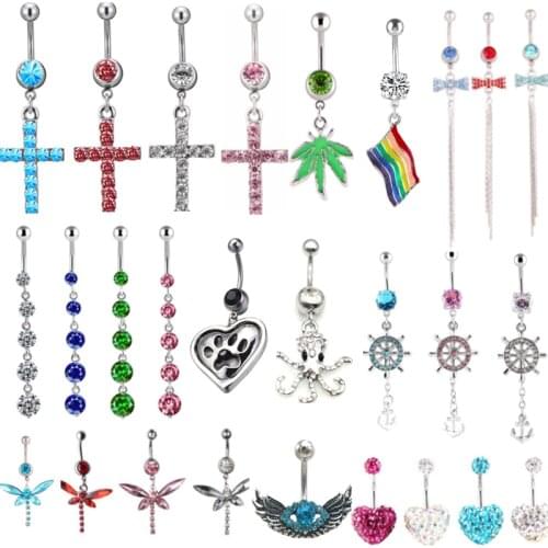 1PCS Stainless Steel Cross Belly Button Ring Stud Feather Navel Piercing Animal Sexy Belly Dangle Piercing Ombligo Body Jewelry