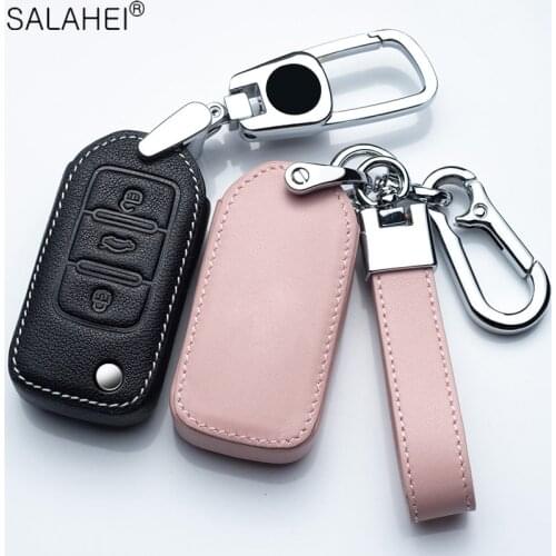 Leather Car Key Cover Remote Fob Holder Case Shell For Volkswagen VW Jetta Golf Polo Passat Tiguan For Skoda Octavia Seat Bag